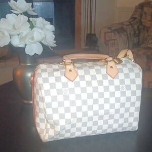 Checkered White and Tan Louis Vuitton Handbag